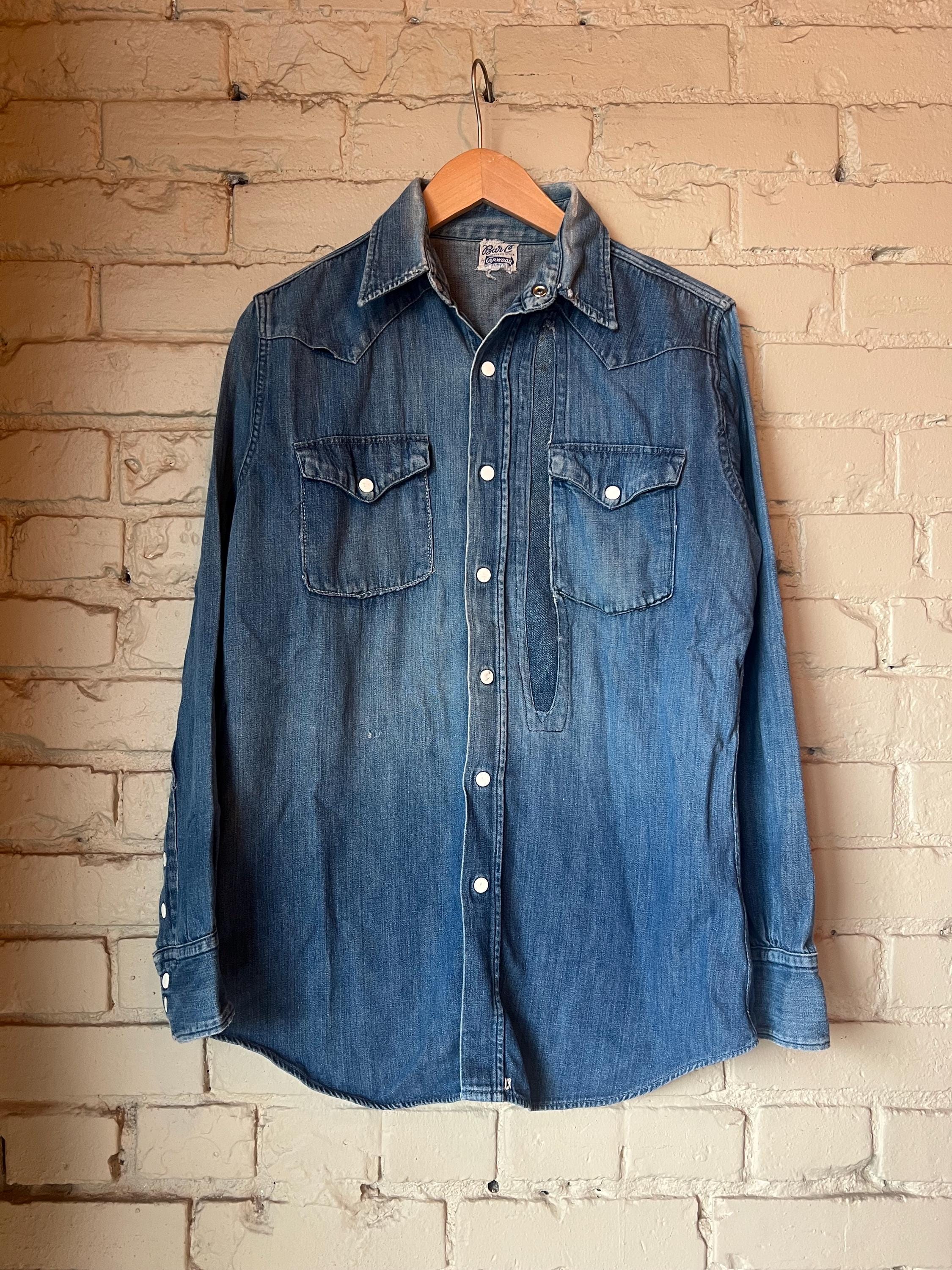 1950s H BAR C Denim Shirt Western Diagonal Vintage Western