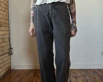 29" Waist, 1930s Striped Cotton Buckle-back Trousers, Vintage Workwear, L
