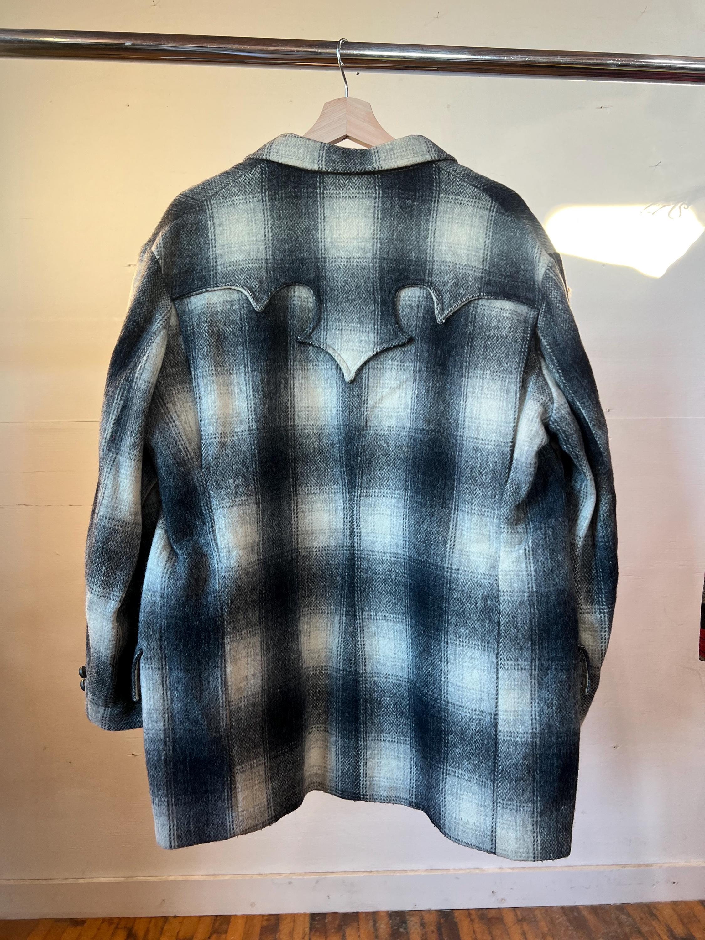Large, Vintage 1960s Black and White Shadow Plaid Western Jacket