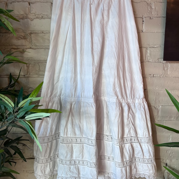 28” Waist, 1900s Antique White Cotton Petticoat Skirt, Vintage