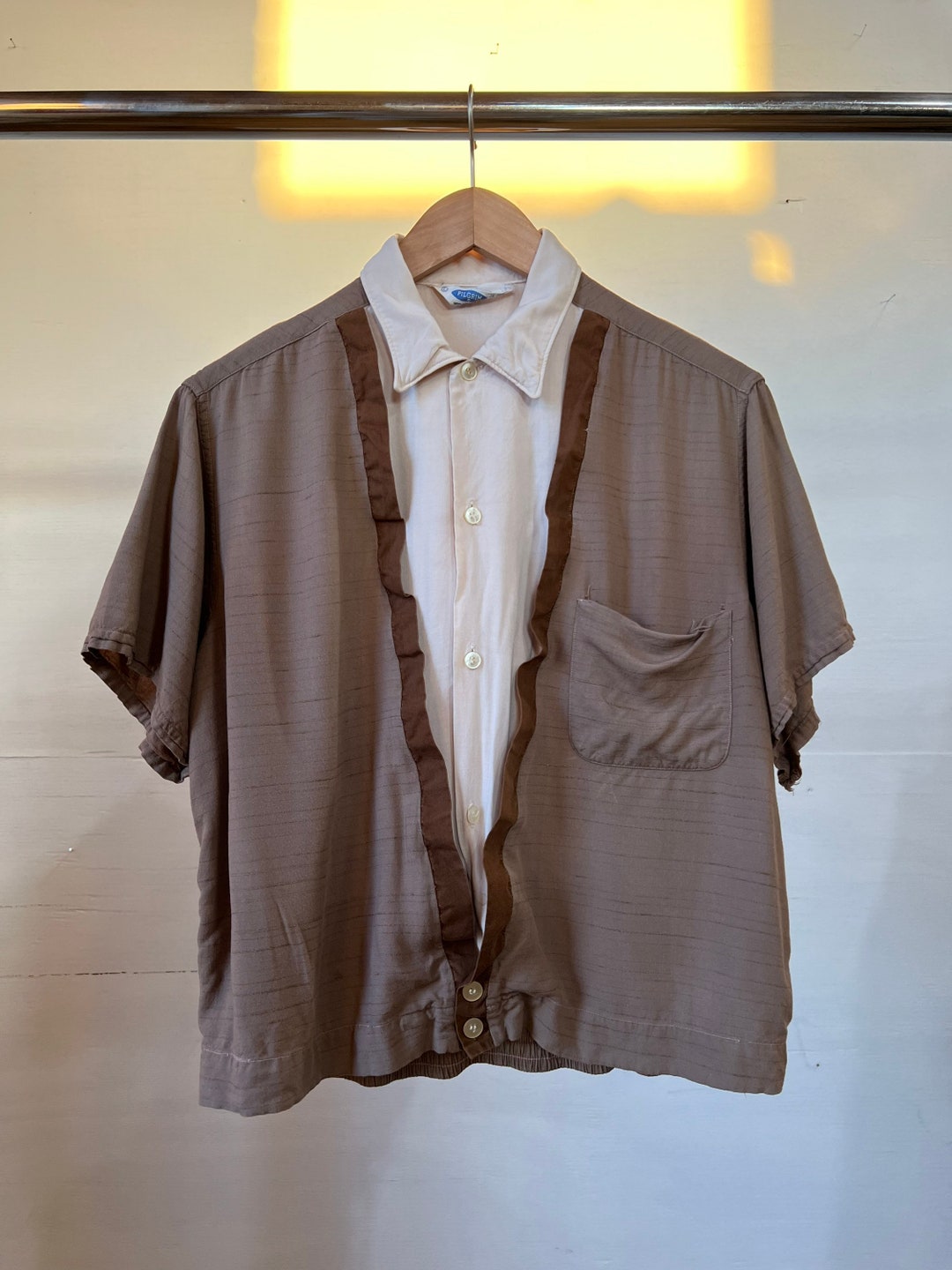 Large, 1950s Short Sleeve Rayon Jac Shirt, Rockabilly, Brown, Pilgrim ...