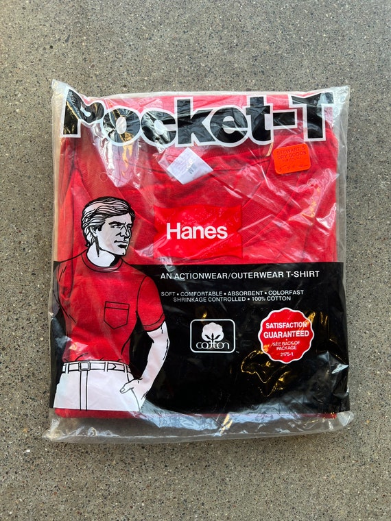 Medium, 1980s Deadstock Red Pocket T-Shirt, Hanes,