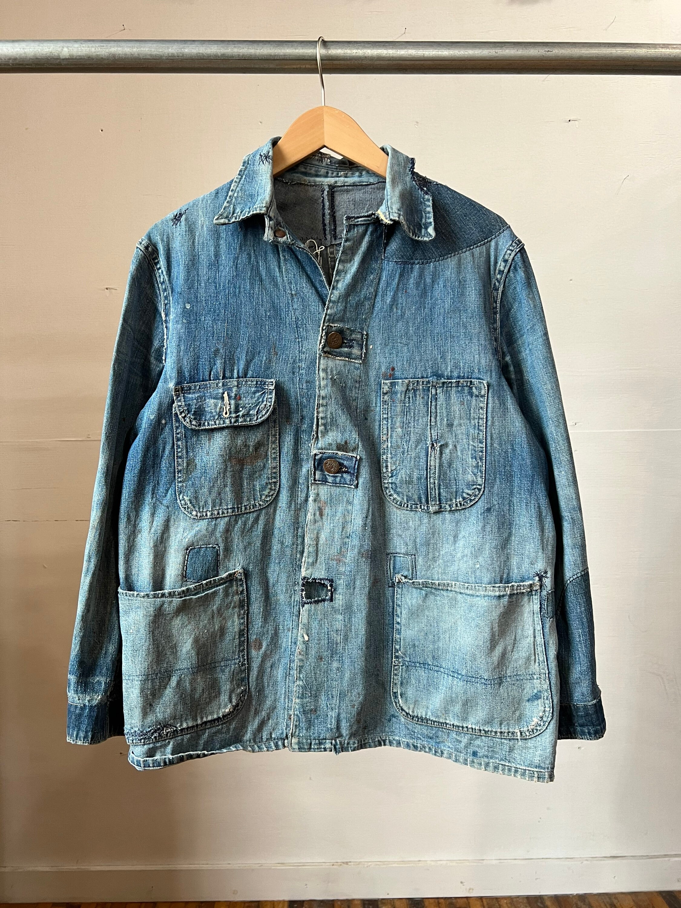 Vintage 40s 50s Denim Chore Coat / Destroyed Workwear Four