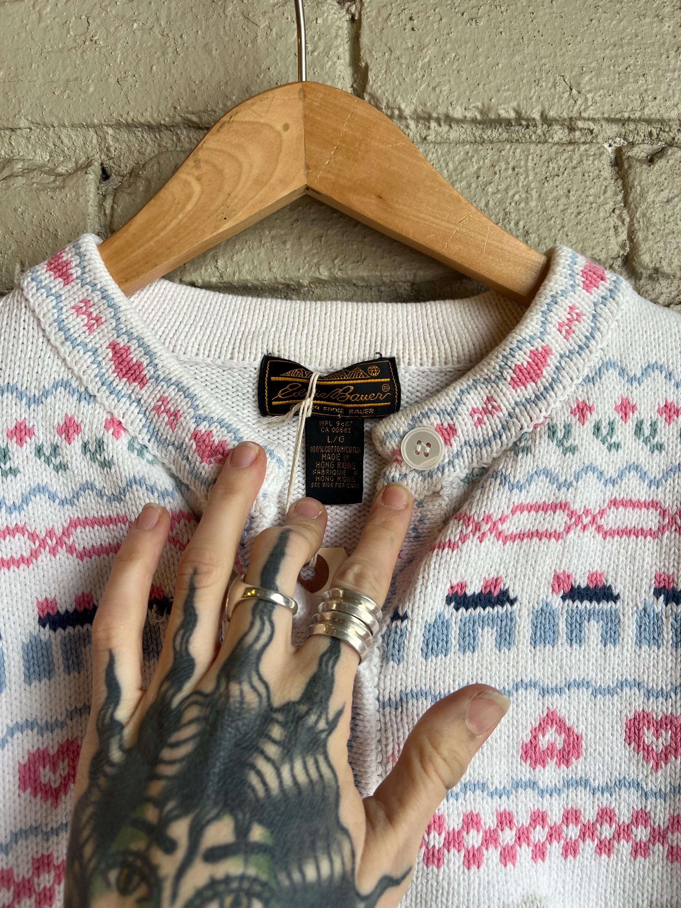 Vintage 1980s Eddie Bauer Cotton Knit Cardigan - Picture Pattern