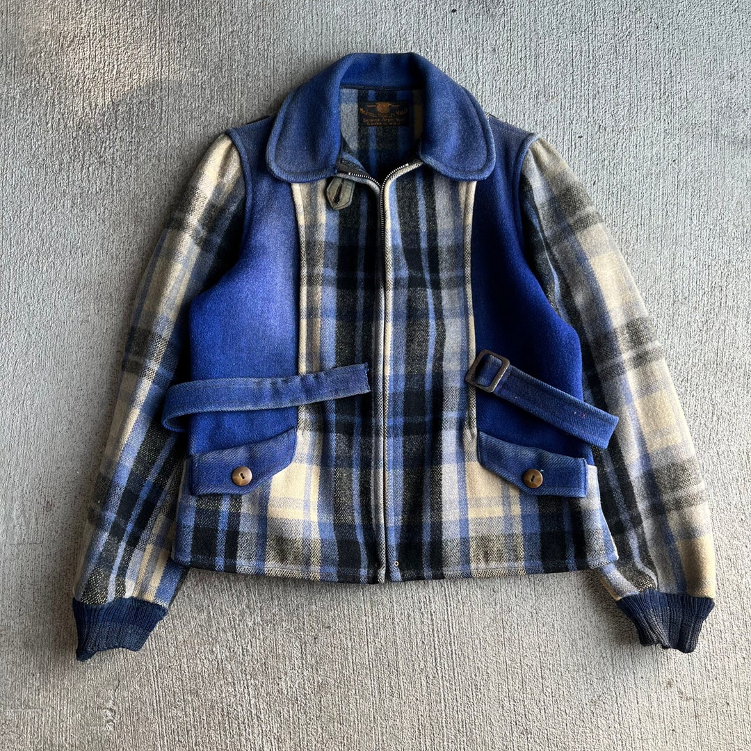 Small 1930s Woolen Blue Plaid Ski Jacket Women's Etsy