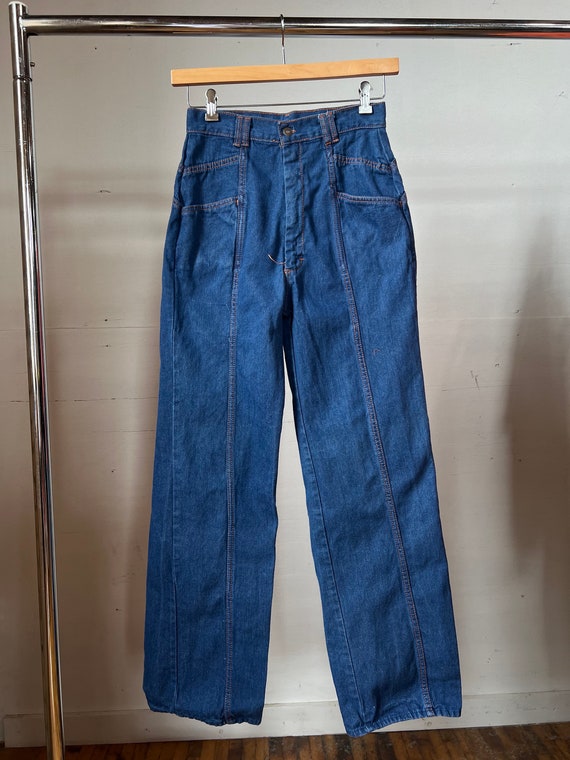 27" Waist, 1970s Wide Leg Jeans, Medium Wash, O