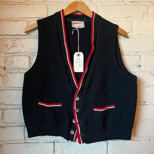 Medium, Vintage 1950s 1960s Black Puritan Sweater Vest, Red