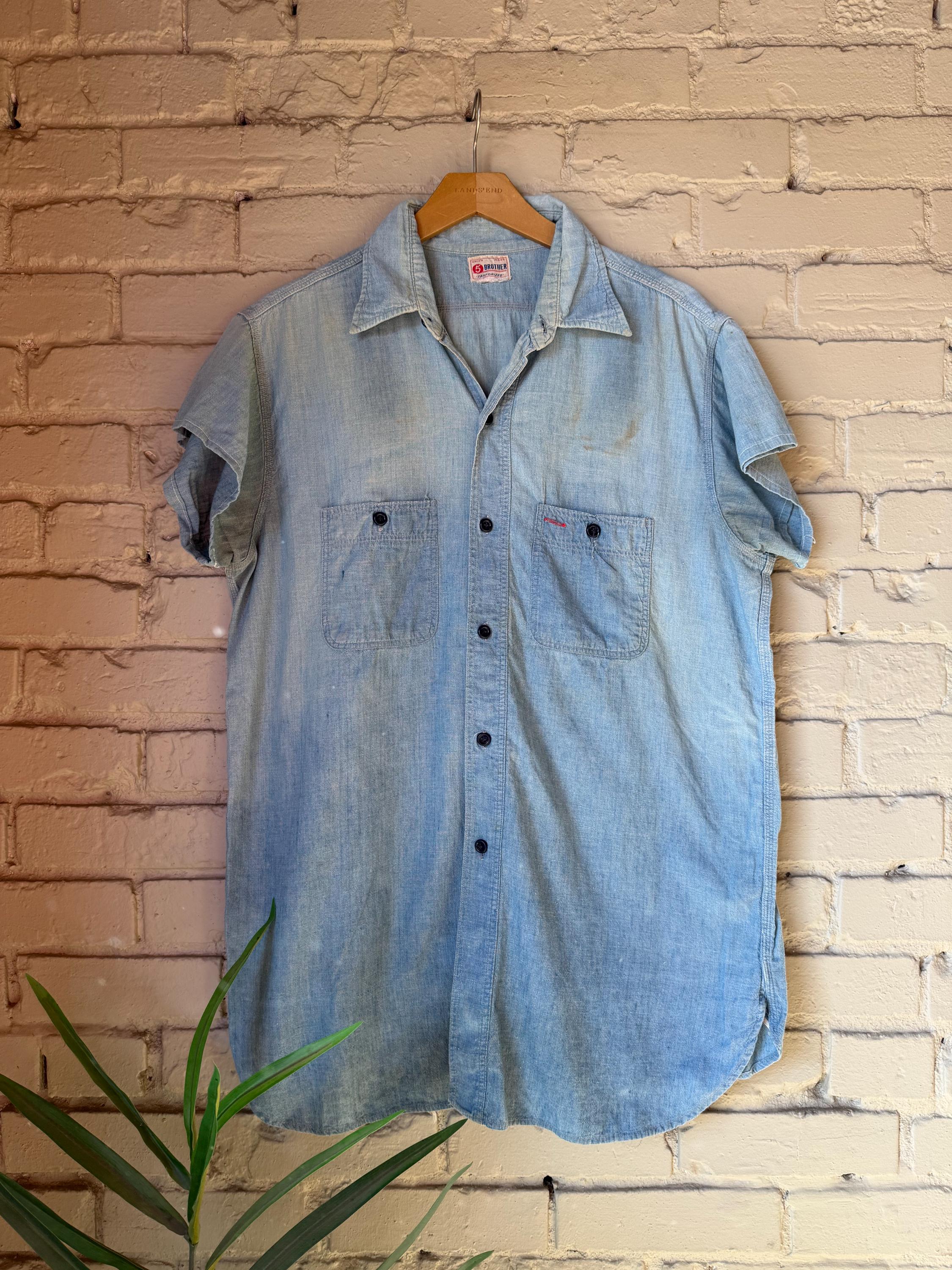 Vintage 1950s Five Brothers Short Sleeve Workwear Chambray, Cotton