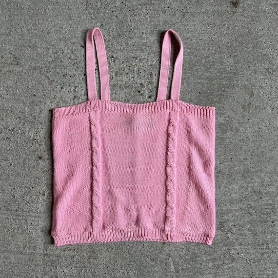 M, 1980s Pink 'Tom Boy' Knit Tank Top, Vintage Su… - image 1