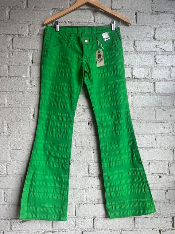 Deadstock 1970s Green Flare Pants, Funky, Bright, 