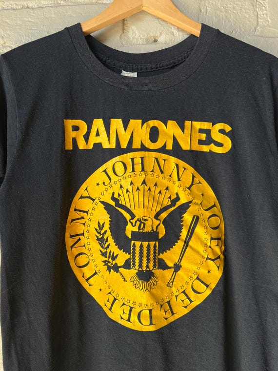 Vintage 1970s 1980s Ramones T-shirt, Punk, Yellow and Black