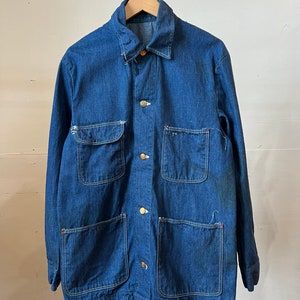 Med Large, 1960s 1970s Dark Wash Chore Jacket, Workwear, Cotton