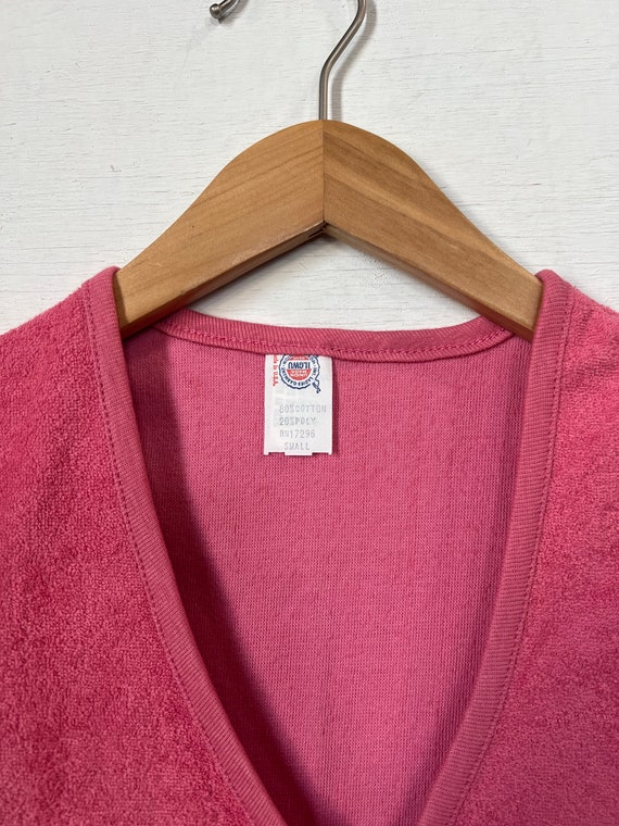 Small, 1970s Pink Terry Cloth V Neck T-shirt, Sum… - image 2