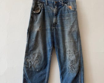 31" Taille, Vintage 1950s Big Mac Carpenter Jeans, Patchwork, Reparatur, Arbeitskleidung