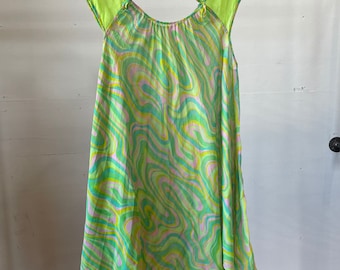 Med Large / 1970s Psychedelic Marble Print Dress / Colorful / Sheer