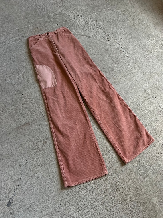 24" Waist, 1970s Pink Corduroy Pants, Patchwork, M