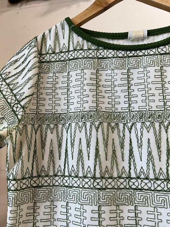 Sm Med, 1970s Embroidered Pattern Shirt, Green - E - image 2
