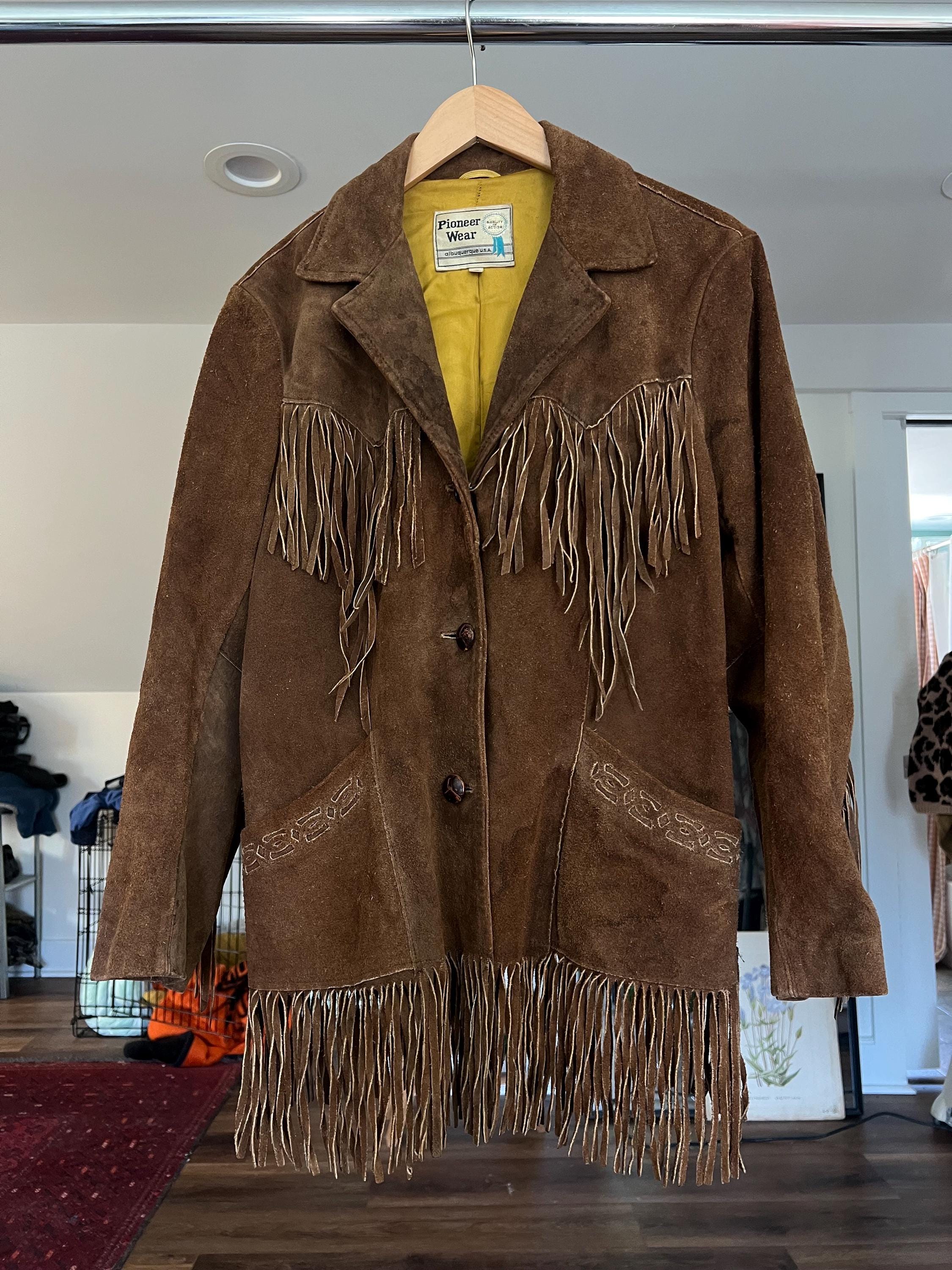Size 16, Vintage 1970s Brown Suede Fringe Jacket, Western