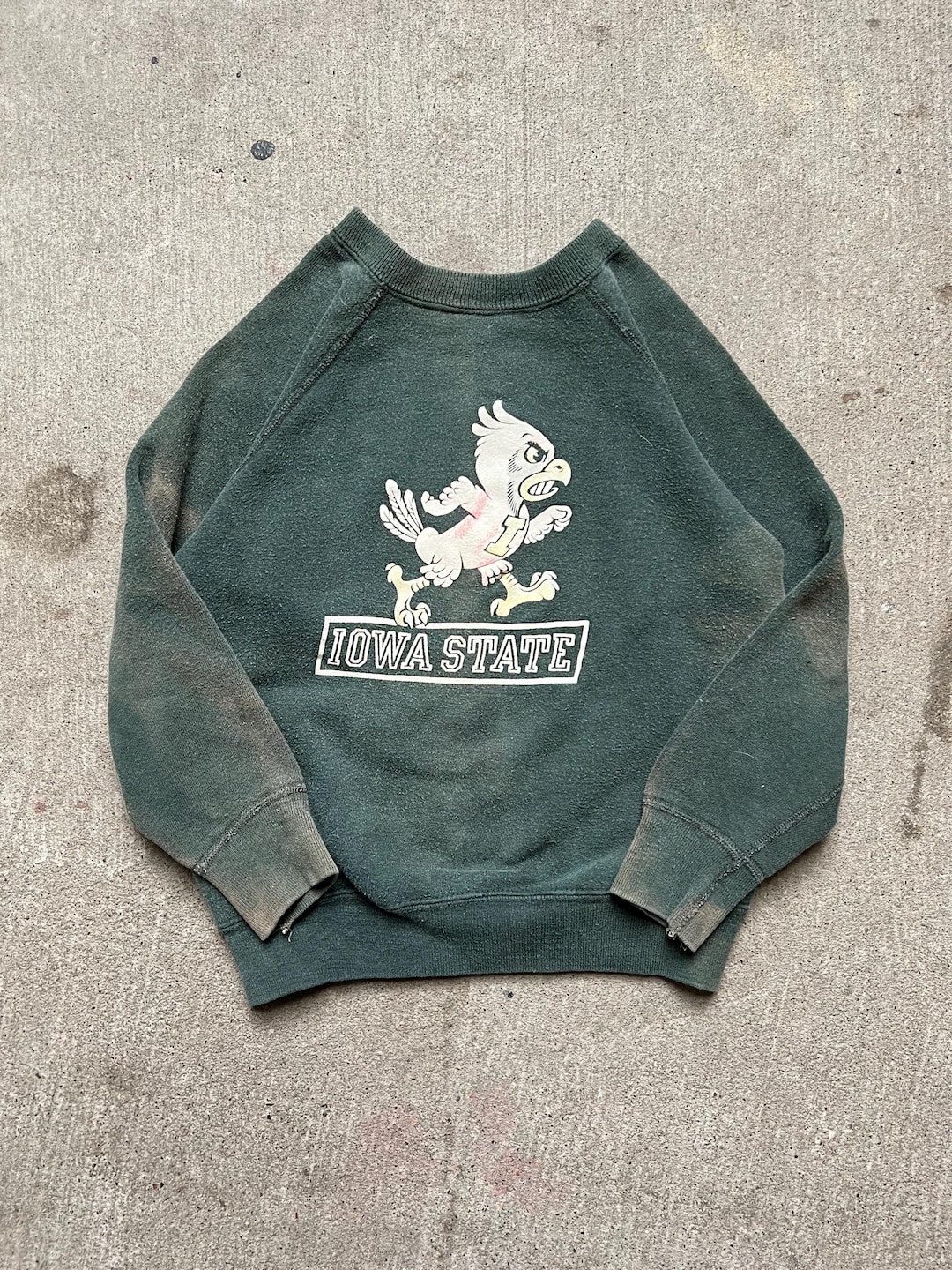 60s Vintage 100% Cotton Color Flock Print Sweatshirt Black