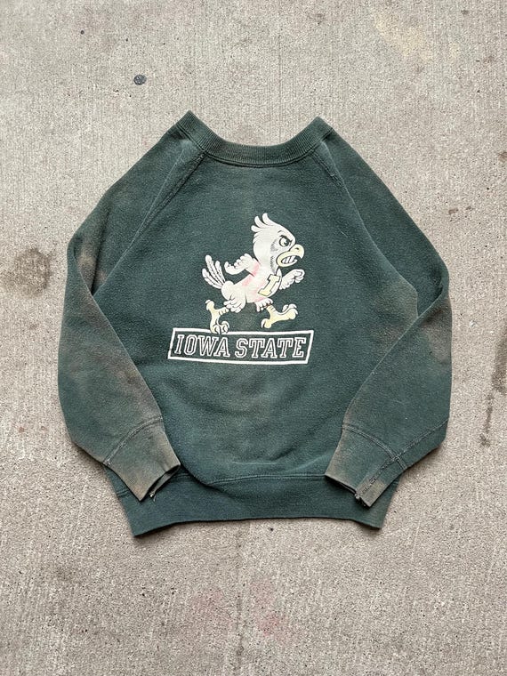 60’s flock sweat Kids Vintage 1960s Iowa State Color Flock Print Sweatshirt