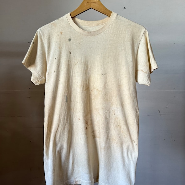 Small Med, 1960s Thrashed & Stained Military Under Shirt, T-shirt, USN