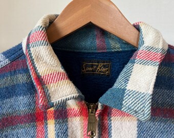 ジャケット・アウター 60s- winter king check wool jacket XL, Vintage 1970s Sport King Flannel Jacket, Shacket, Blue