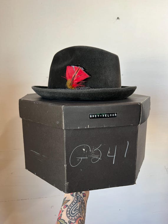 7 3/8, New in Box P&C Habig Wein Feather Hat Fedora, Black  display picture 2