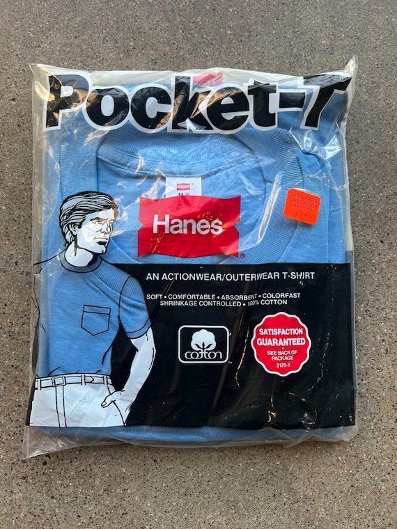 Medium, 1980s Deadstock Blue Pocket T-Shirt, Hanes