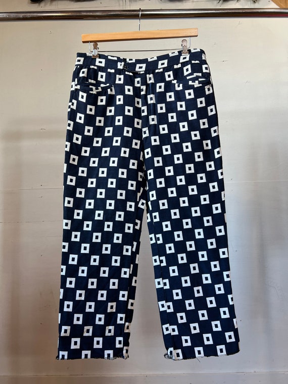 36” Waist, 1970s Square Print Pants, Blue, As Is … - image 1