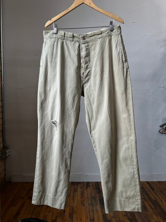 35" Waist, 1950s Cotton Khaki Military Chinos, Wor