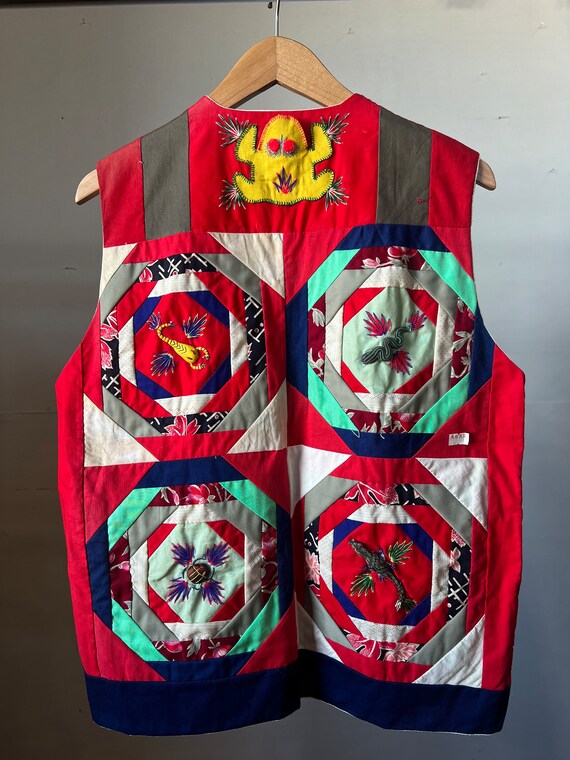 Vintage Red Quilted Folk Art Vest, 1980s 1970s - F - image 6