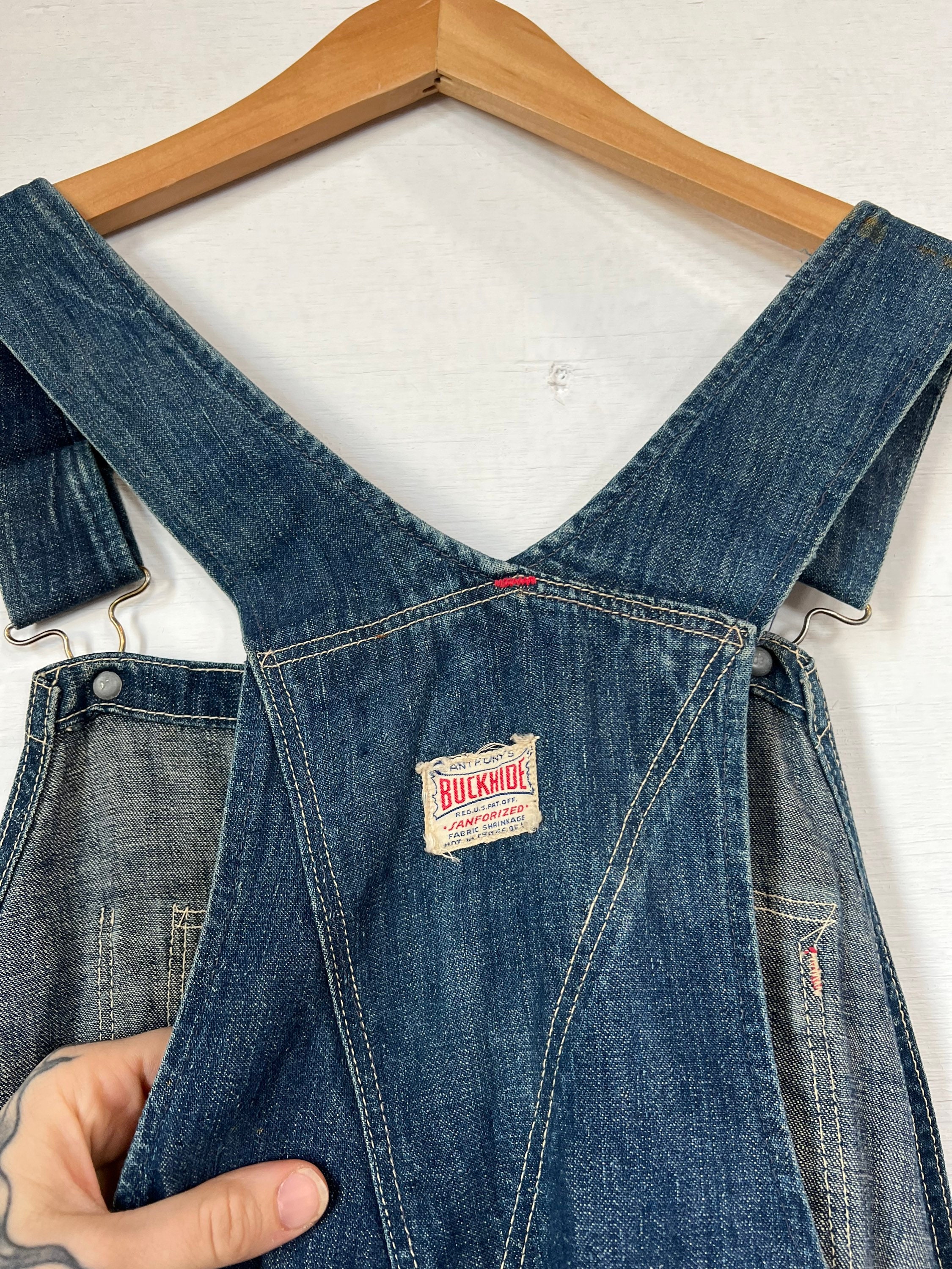 50's〜70’s SANFORIZED Denim Overall Vintage Sanforized Denim Button Overalls Work Wear Jeans