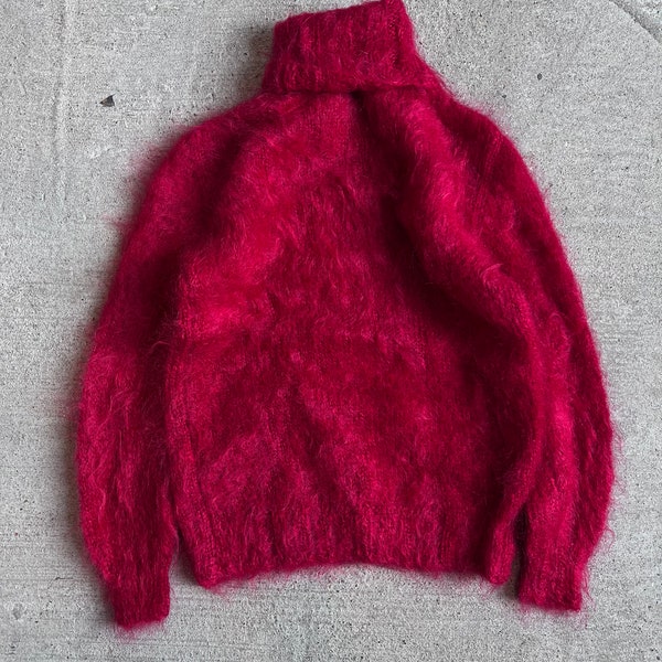 Sm M, Handmade Red Mohair Turtle Neck Sweater