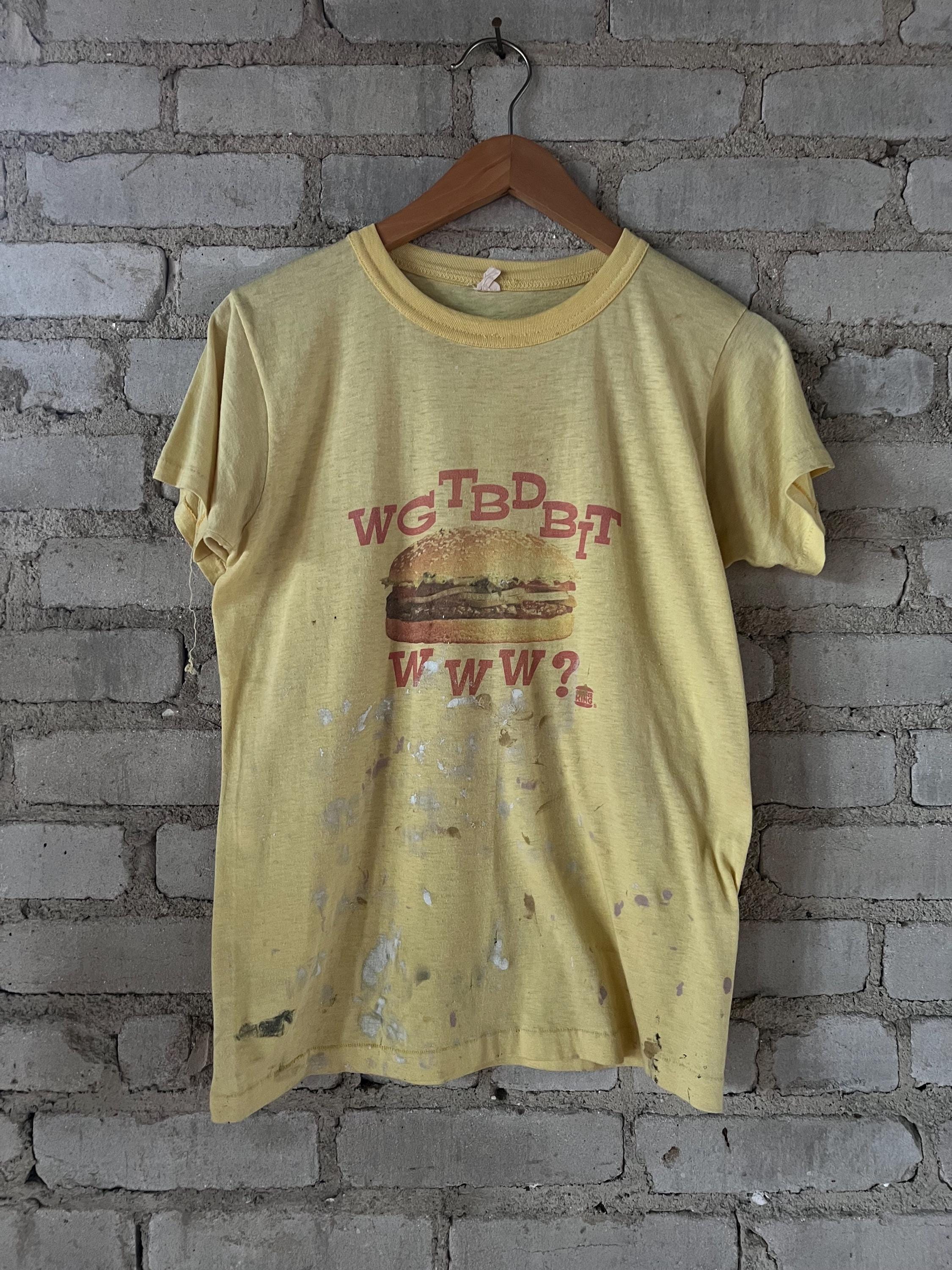 Small, Vintage 1980s Burger King Whopper T-shirt, Paint Splattered, Yellow