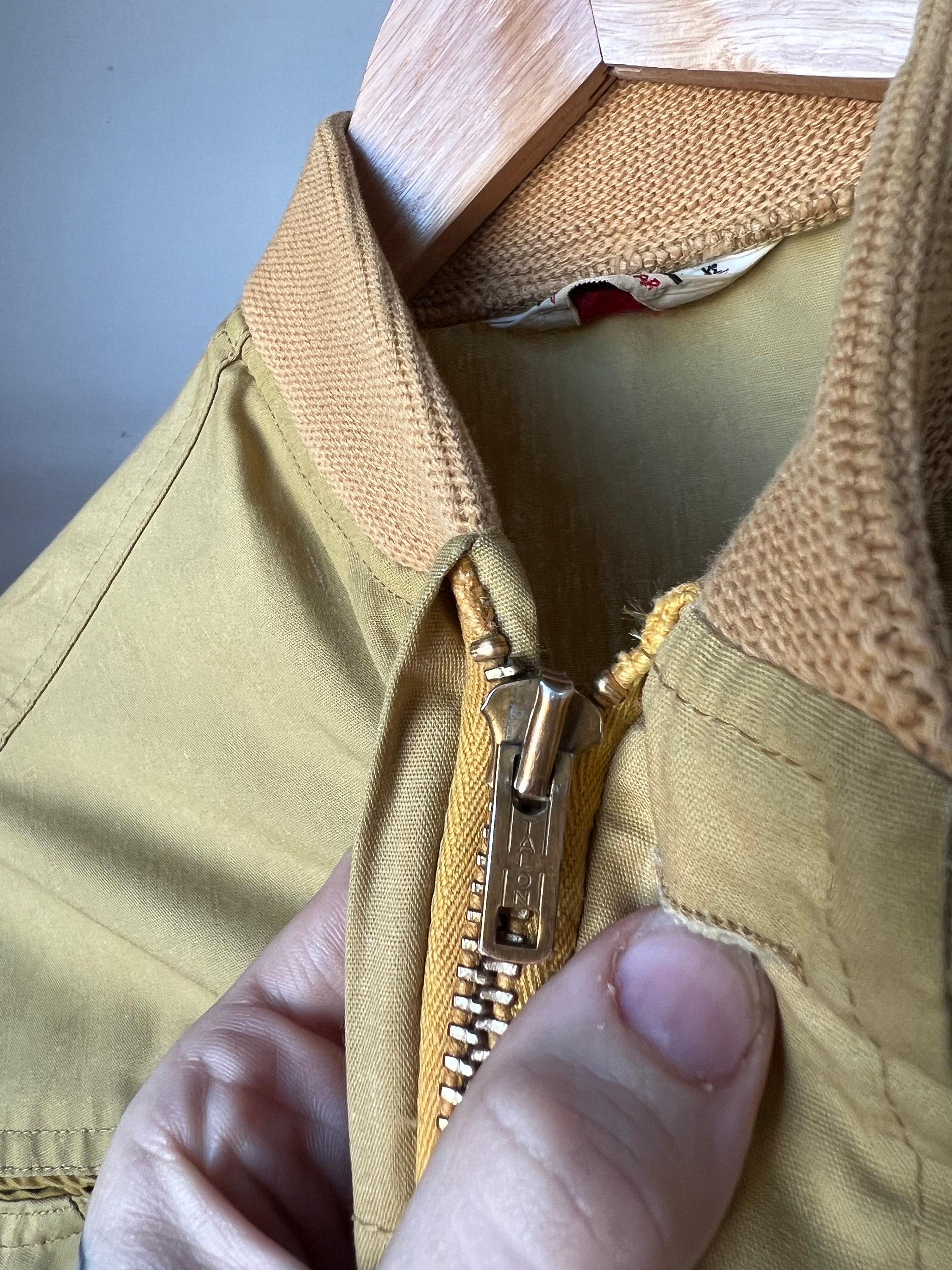 XL, 1950s Campus Lightweight Zip up Jacket, Mens, Yellow Gold