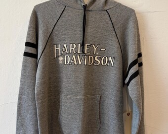 Vintage 80's Harley Davidson Minneapolis Motorcycle Raglan Grey Hoodie Large