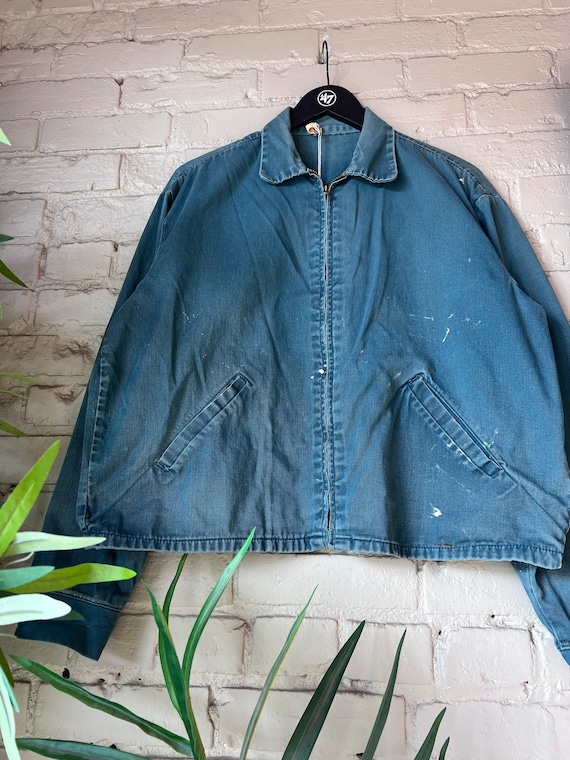 L, 1950s Green Work Jacket, Cropped, Cotton - image 1