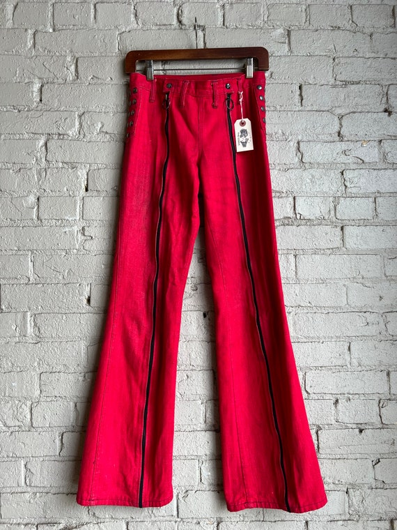 28" Waist, 1970s Full Zip Funky Pants, Disco, Red… - image 1