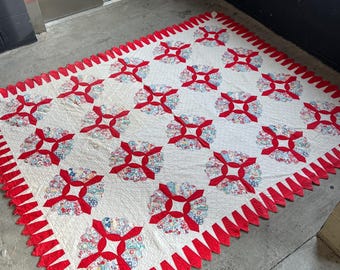 Vintage 1930s 1940s Cotton Patchwork Quilt, Americana