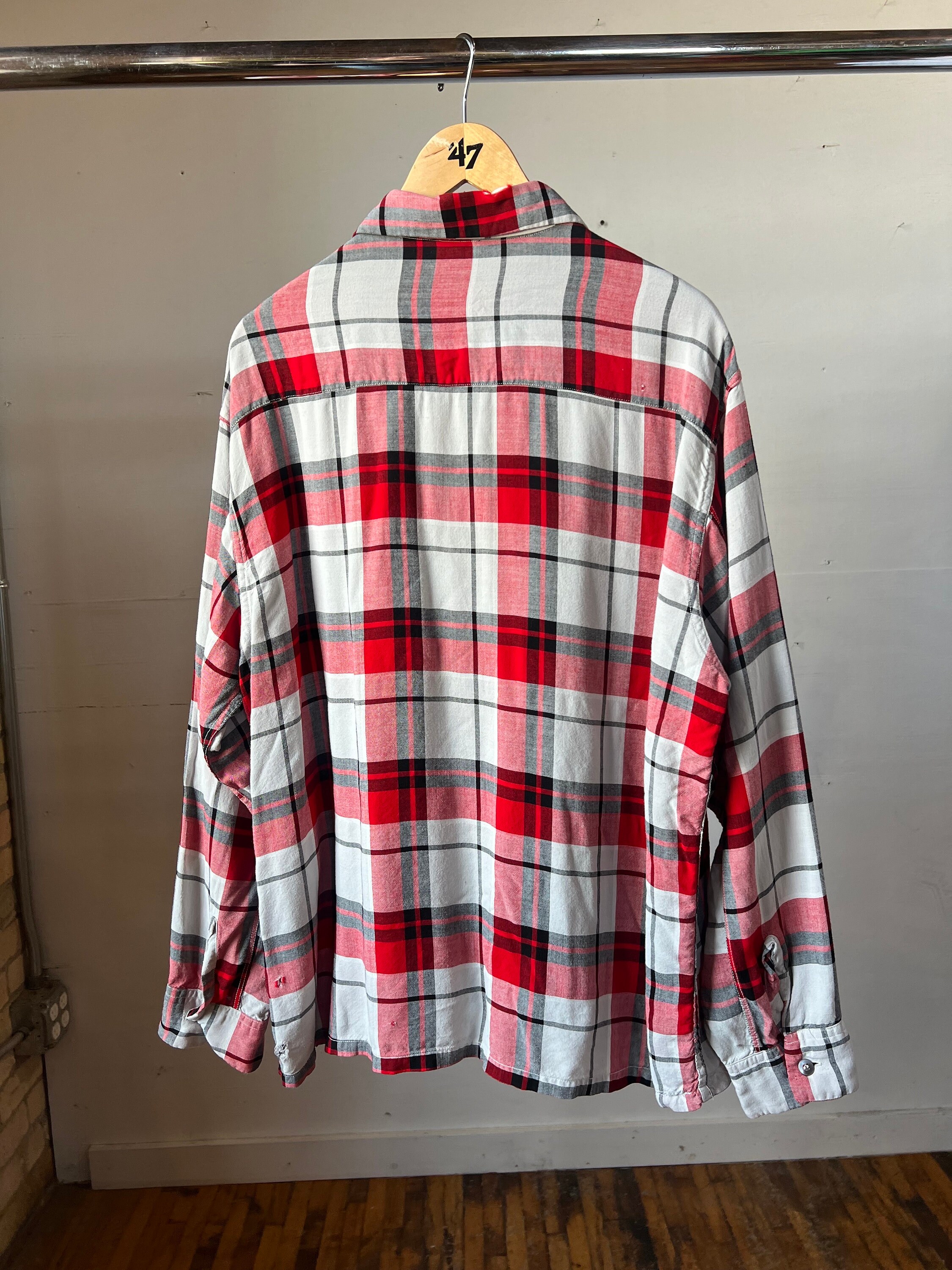 L XL, 1950s WINGS Rayon Loop Collar Plaid Shirt, as Is, N - Etsy