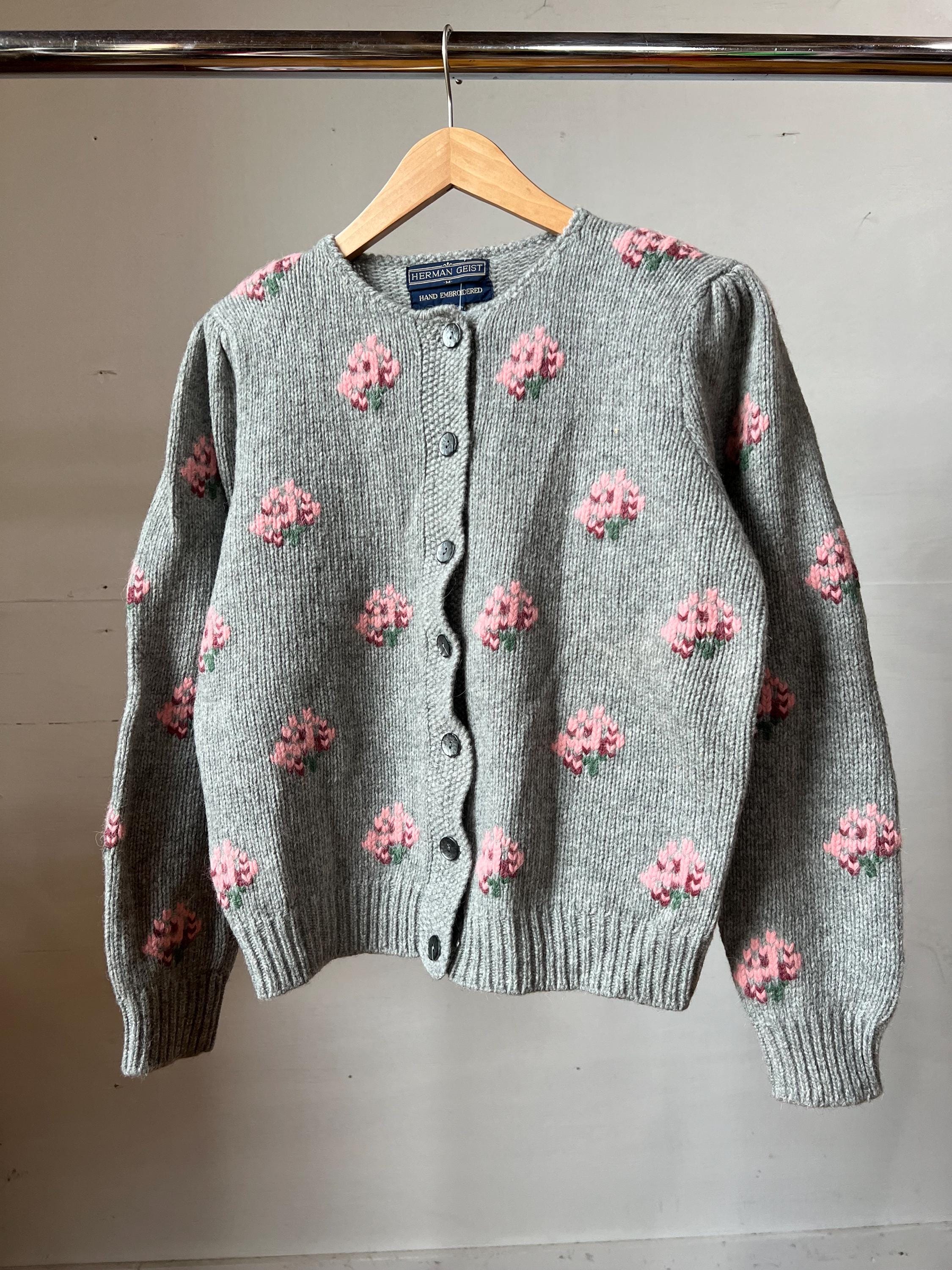 Med, Deadstock 1980s 1990s Herman Geist Flower Cardigan Med, Deadstock 1980s 1990s Herman Geist Flower Cardigan