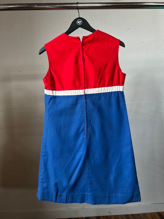 1960s Sleeveless A-Line Dress, Red White Blue, Su… - image 4