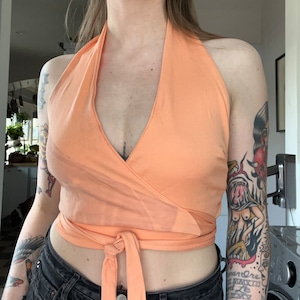 L, 1970s Pink Wrap Around Halter Top, Crazy Horse - K