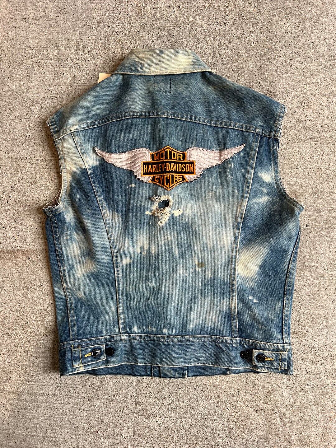 Med 1970s Bleach Stained Lee Denim Vest Harley Davidson - Etsy