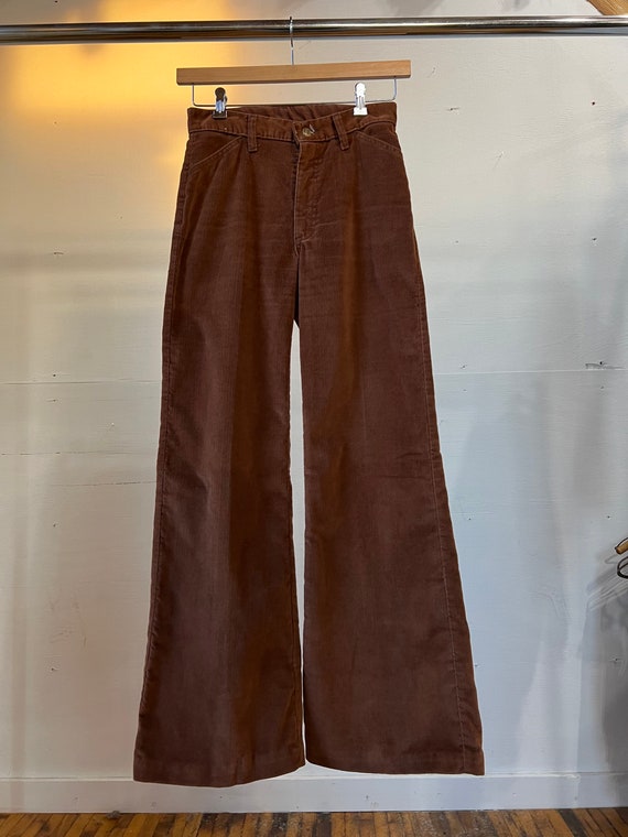 27” Waist, 1970s Lee Velour Flare Pants, Brown, Hi