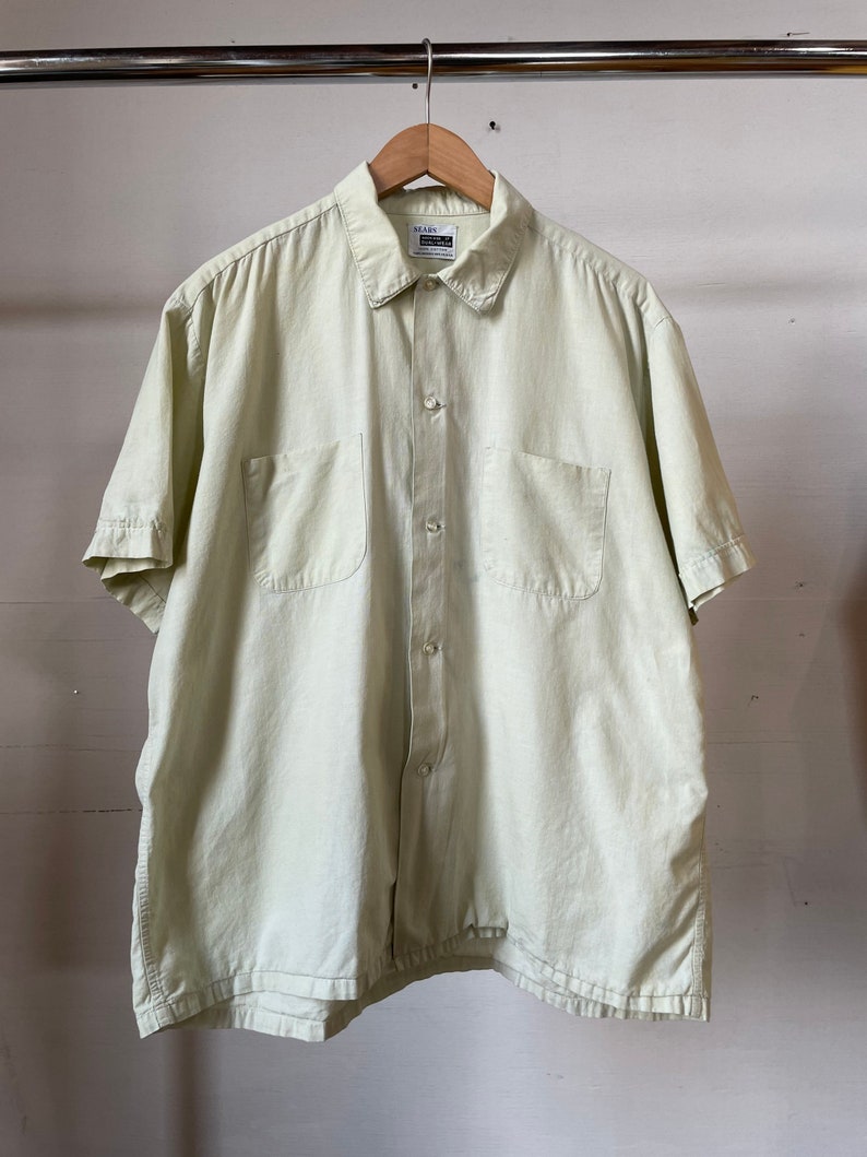 XL / 1960s 1950s Light Green Button up Shirt / Short Sleeve / Etsy