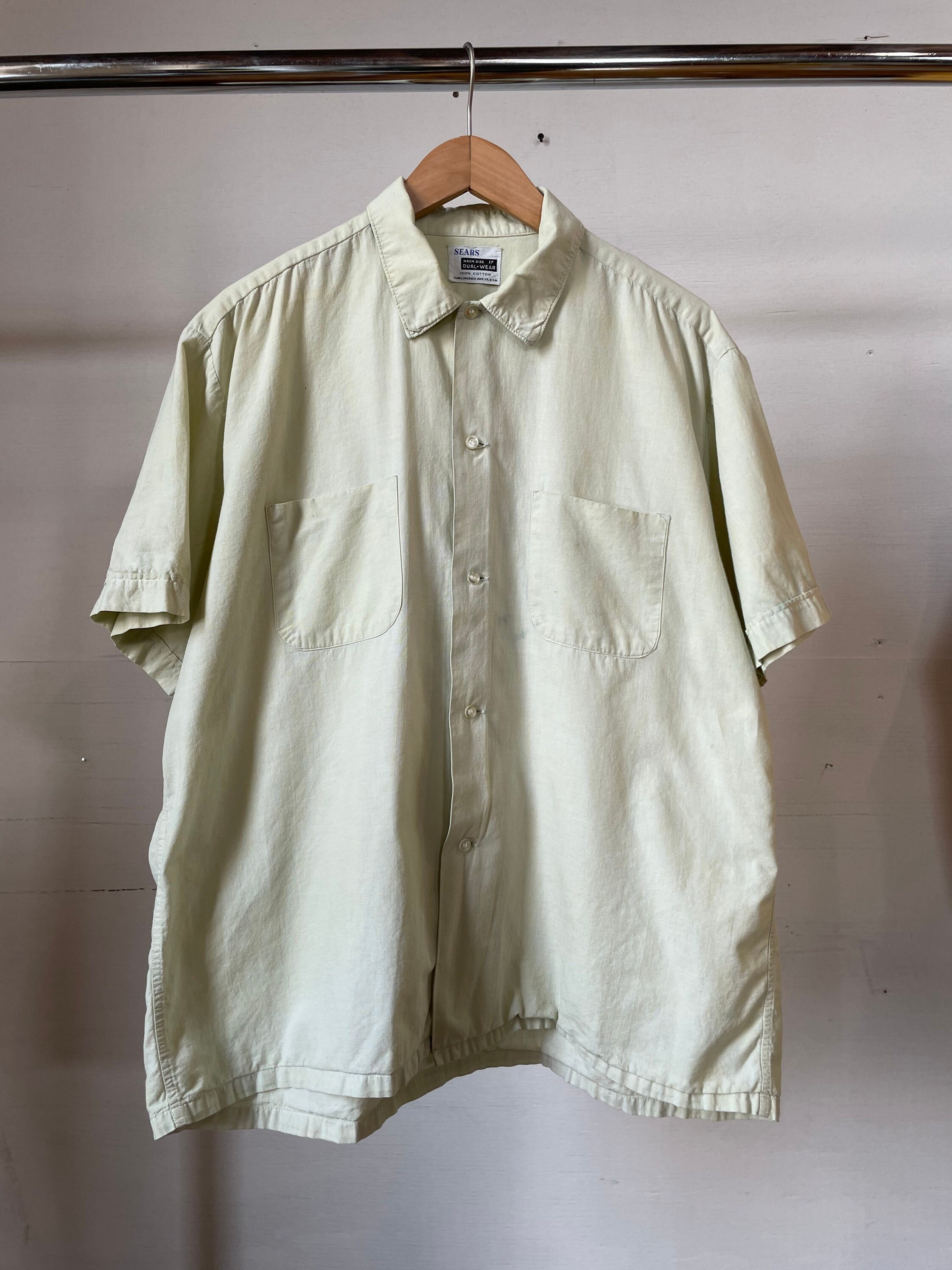 XL / 1960s 1950s Light Green Button up Shirt / Short Sleeve / - Etsy