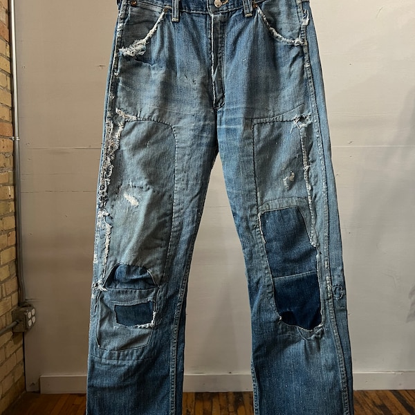 28" Waist, Super Patchwork 1950s Wrangler Jeans, Vintage, Workwear