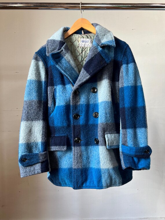 Sm Med, 1950s HERCULES Blue Check Wool Double Breasted Jacket 