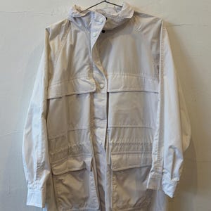Vintage 90-tals Eddie Bauer fyrficksjacka med huva, vit dragkedja, large